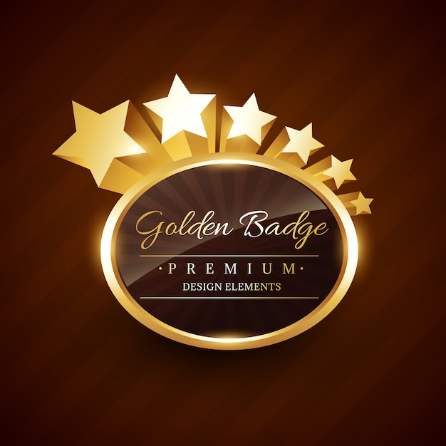 etiqueta premium insignia dorada con estrellas que fluyen