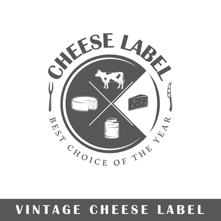 Vector etiqueta de queso aislada sobre fondo blanco. elemento de diseño. plantilla para logotipo, señalización, diseño de marca.
