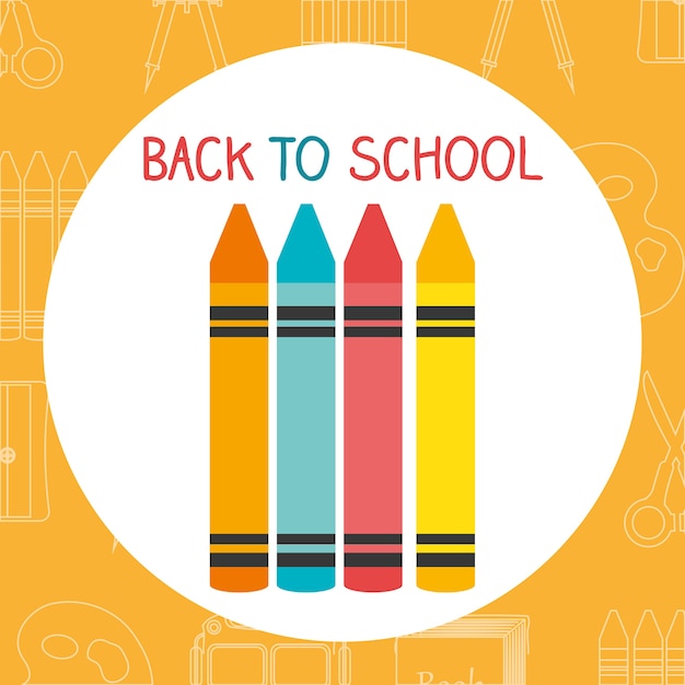 etiqueta de regreso a la escuela con lápices de colores