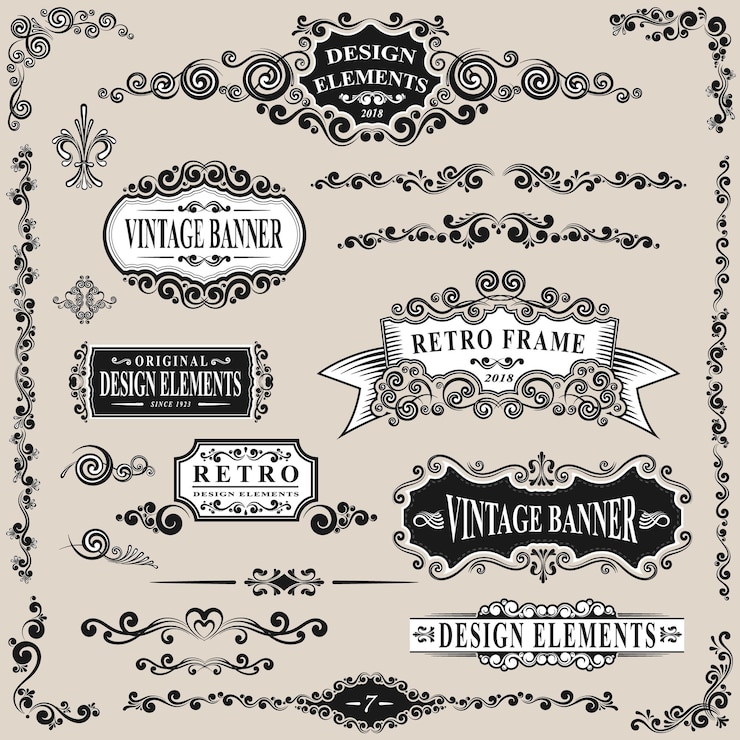 Vector etiqueta retro y elementos vintage conjunto ilustración vectorial