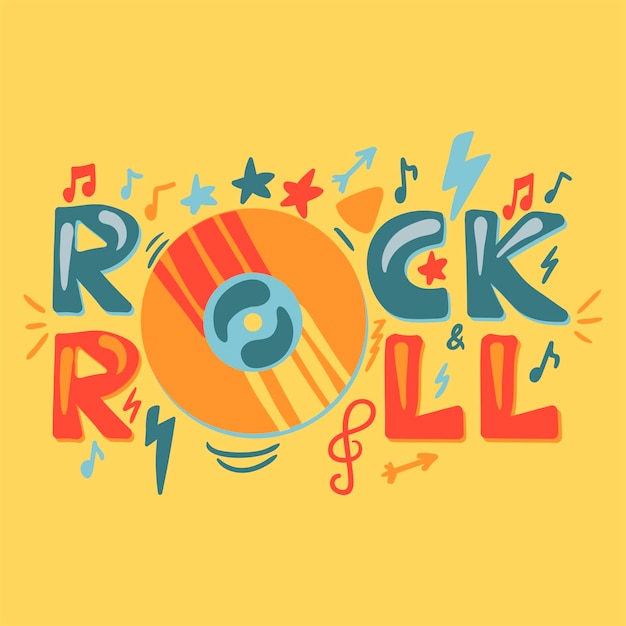 Etiqueta de Rock n Roll retro con placa de vinilo. Vector