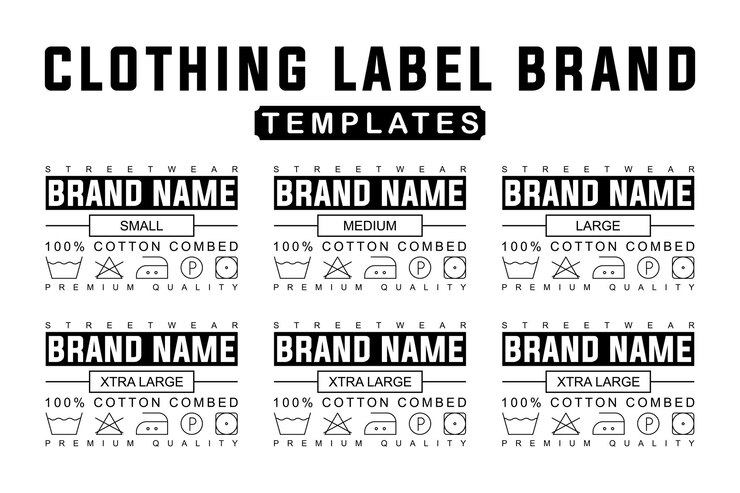 Vector etiqueta de ropa de calle editable plantilla de etiqueta de ropa unisex etiquetas de ropa con tamaños y diseño de marca personalizado