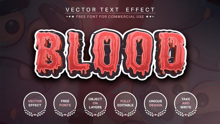 Vector etiqueta de sangre editar efecto de texto estilo de fuente editable