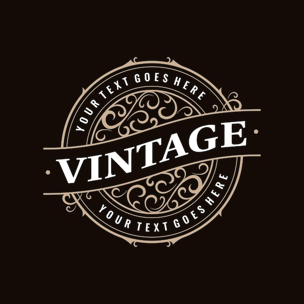 Vector etiqueta de sello circular clásico retro vintage insignia redonda con marco adornado