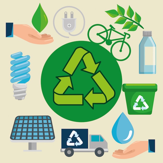 Etiqueta con signo de reciclaje para protección ecológica