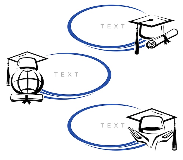 Etiqueta de tapa de graduación y conjunto de íconos Colección de tapa de gradación Vector