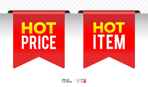 Etiqueta vectorial artículo caliente y cinta plana de precio caliente Para icono logotipo signo sello símbolo insignia sello, etc.
