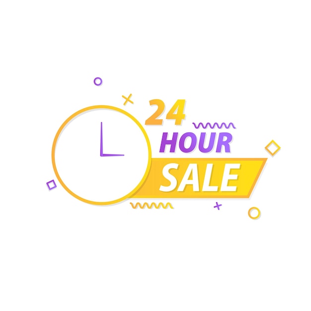 Etiqueta de venta de 24 horas con reloj