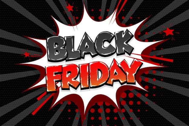 Etiqueta de venta de viernes negro colección de texto cómico coloreado efectos de sonido estilo pop art Bocadillo de diálogo