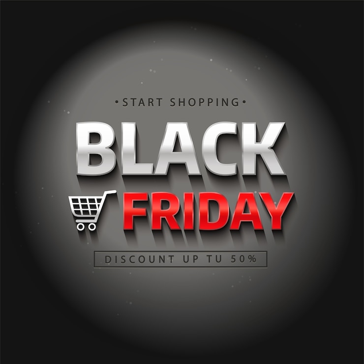 Vector etiqueta de venta de viernes negro. letras realistas en la oscuridad bajo la luz.