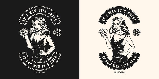 Etiqueta vintage de juegos de azar en estilo monocromo