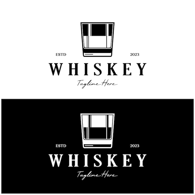 Etiqueta vintage con logotipo de whisky premium con vaso o cerveza para bebidas, bares, clubes, cafeterías, empresas