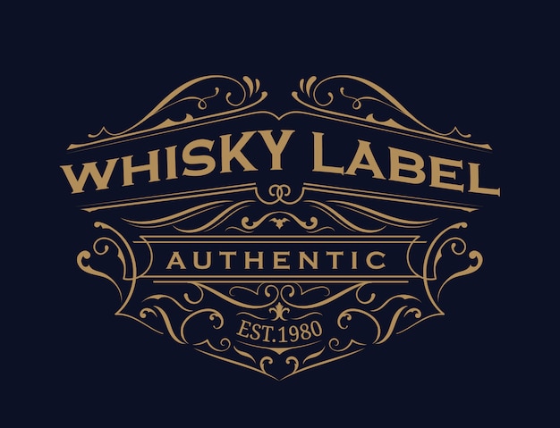 Vector etiqueta de whisky tipografía antigua diseño de logotipo de marco vintage