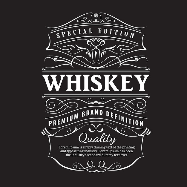 Vector etiqueta de whisky tipografía de ornamento dibujado a mano vintage