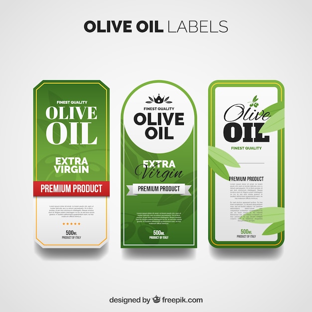 Etiquetas de aceite de oliva con diferentes diseños