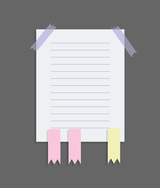 Vector etiquetas adhesivas de notas de papel lugar para mensajes de memorándum en hojas de papel lugar adhesivo en blanco para hacer la lista y el aviso de la oficina o el tablero de información