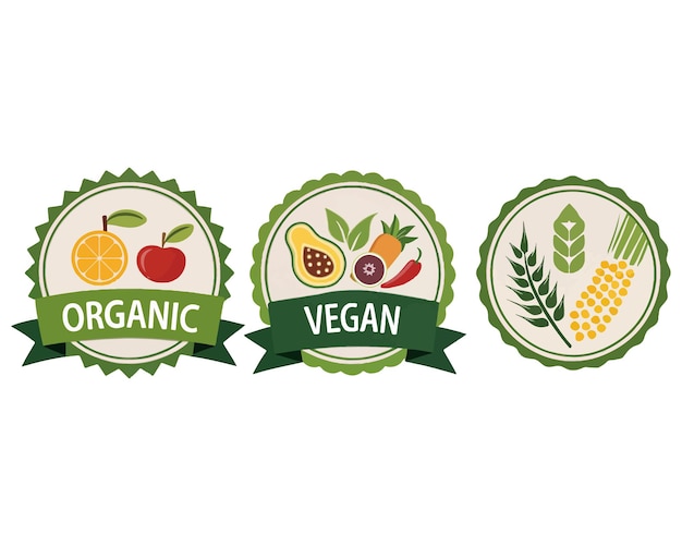 Etiquetas de alimentos orgánicos y veganos etiquetas de alimentos naturales y de salud etiquetas de productos alimenticios saludables