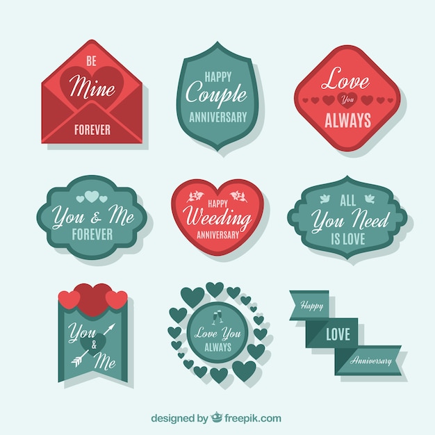 Vector etiquetas de amor retro en estilo lindo