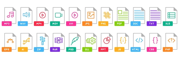 Etiquetas de archivos web. iconos planos de la colección de archivos de documentos. ilustración vectorial