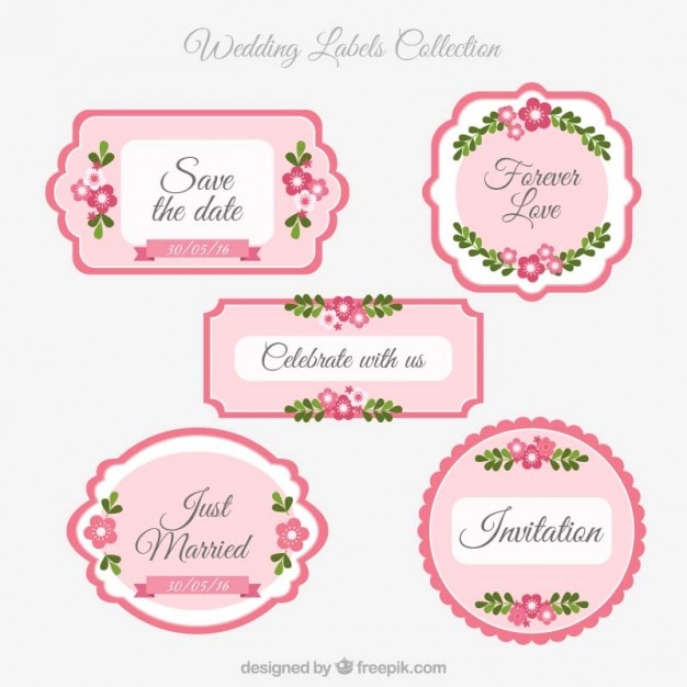 Vector etiquetas de boda rosas