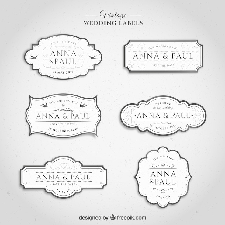 Vector etiquetas de la boda de la vendimia en el color blanco