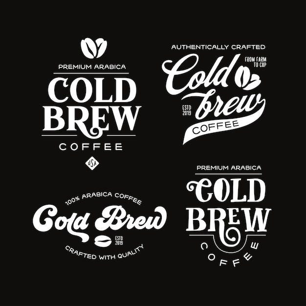 Etiquetas de café de elaboración fría insignias emblemas conjunto Ilustración vectorial vintage