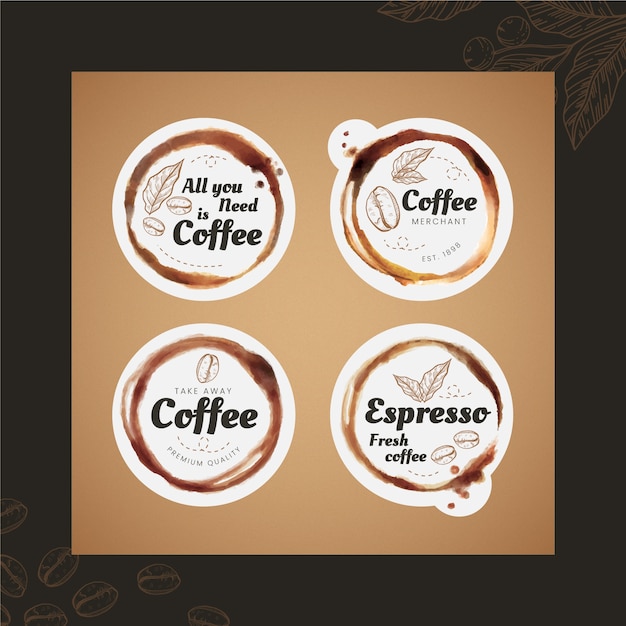 Etiquetas de cafetería grabadas dibujadas a mano