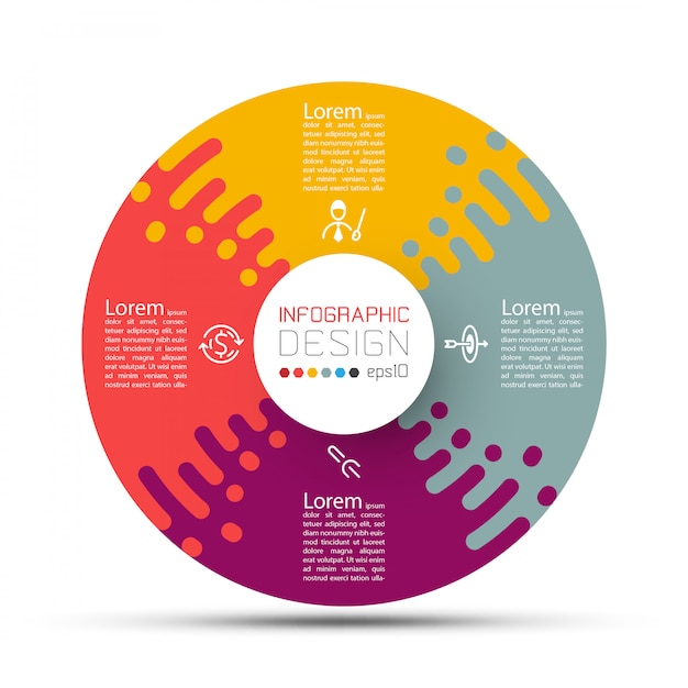 Vector etiquetas de círculo empresarial infografía de forma con cuatro pasos