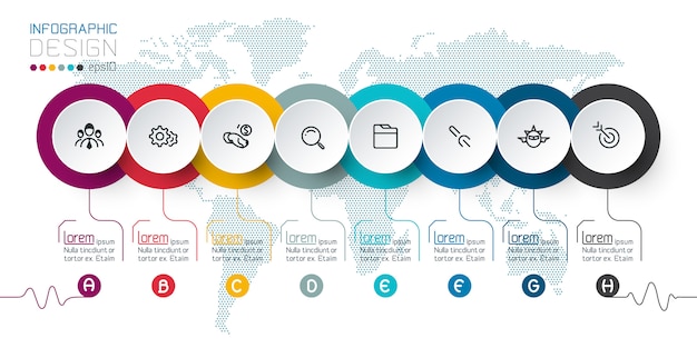 Etiquetas de círculo de negocios forma barra de grupos de infografía.