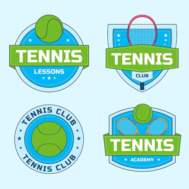 Vector etiquetas club de tenis dibujadas a mano