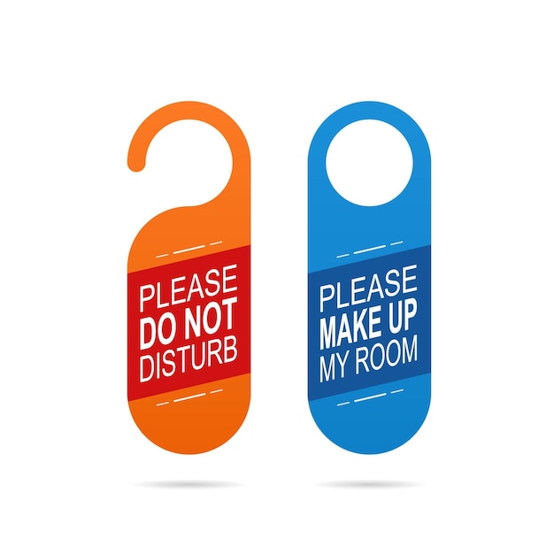 Etiquetas colgantes de puerta para habitación en hotel o resort. folleto de puerta vacía. no molestar y arreglar la habitación.