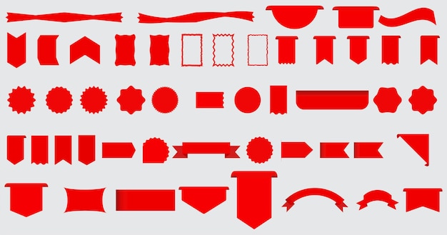 Etiquetas conjunto rojo Venta y nuevo conjunto de etiquetas Red scrolls banners colección aislada Descuento cintas rojas