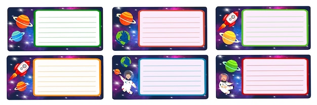 etiquetas de cuadernos escuela icono de asignatura diseño vectorial de colores