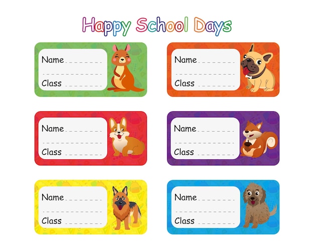 Etiquetas para cuadernos. Etiqueta de nombre de la escuela. Pegatinas brillantes. Etiqueta rectangular. Lindos personajes.