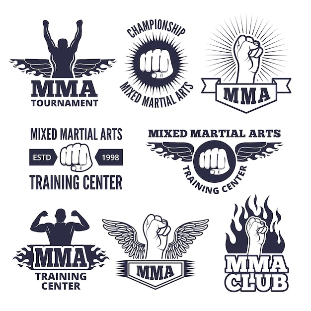 Etiquetas deportivas monocromas para luchadores mma