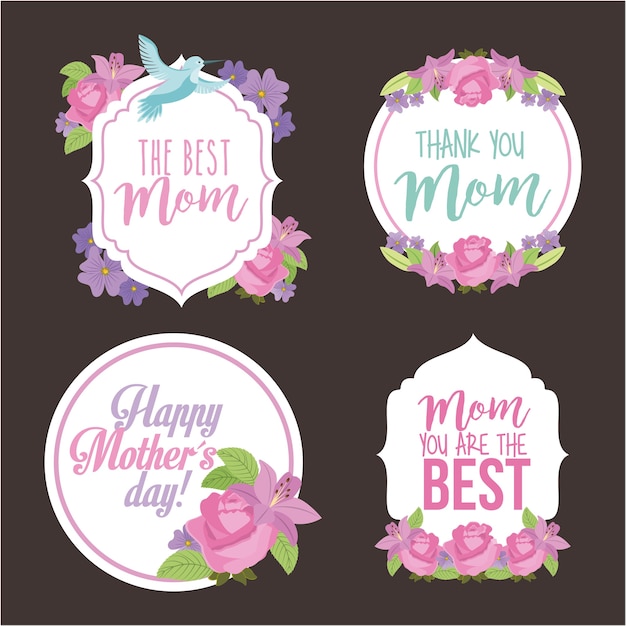 Vector etiquetas del día de las madres felices