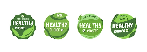 Etiquetas de elección saludable etiquetas adhesivas para productos ecológicos con marcador de verificación ilustración vectorial
