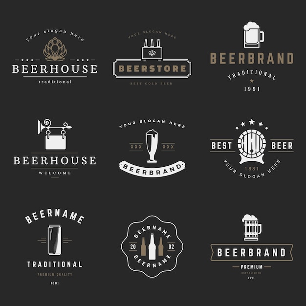 Etiquetas de emblemas de logotipos de cervecería de cerveza vintage