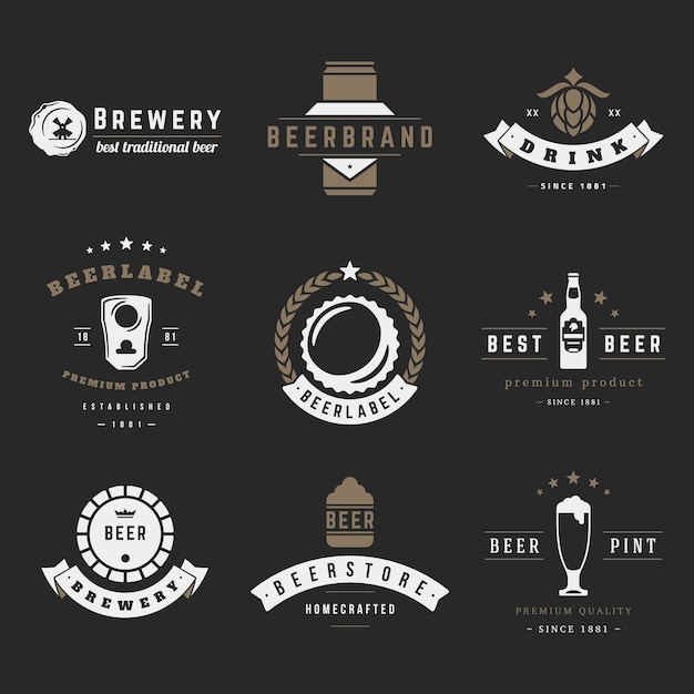 Vector etiquetas de emblemas de logotipos de cervecería de cerveza vintage