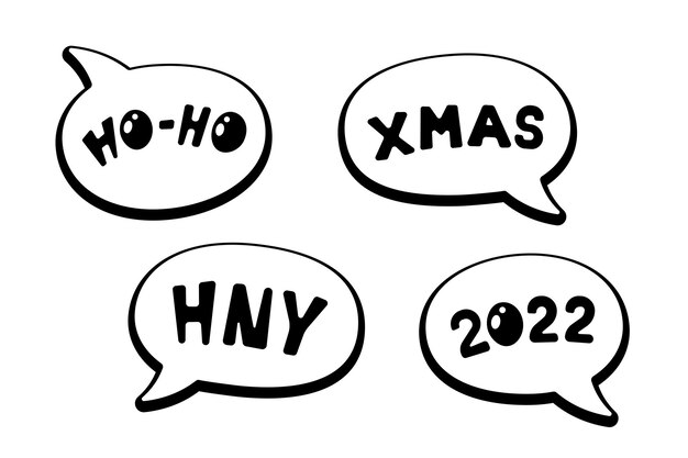 Etiquetas engomadas de la burbuja del discurso cómico navideño HOHO XMAS HNY 2022 Feliz Navidad y Próspero Año Nuevo