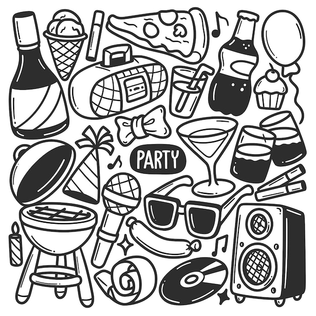 Etiquetas engomadas de la fiesta de verano Vector para colorear de garabatos dibujados a mano