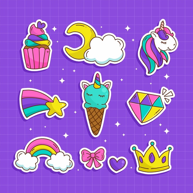 Etiquetas engomadas lindas del unicornio