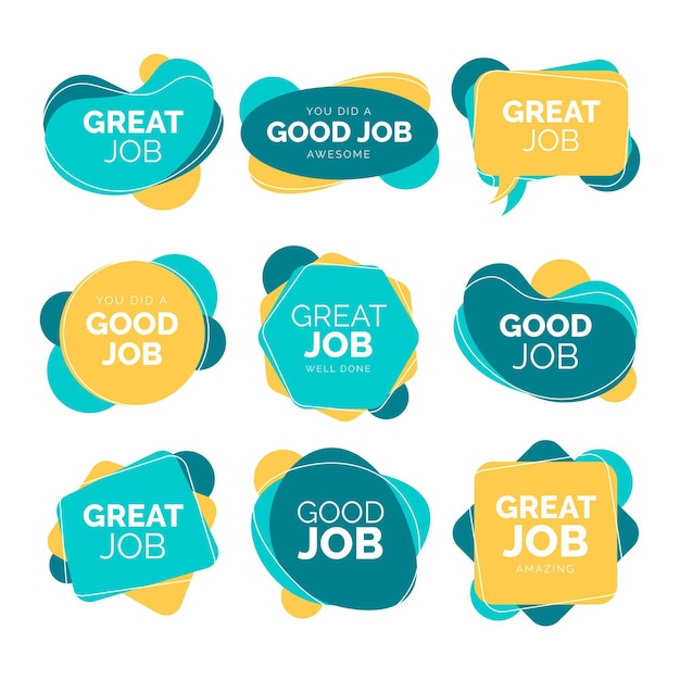 Etiquetas engomadas planas de buen trabajo y gran trabajo