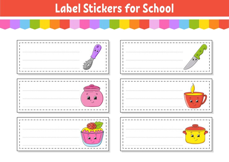 Vector etiquetas escolares para libros y cuadernos pegatinas brillantes etiqueta rectangular