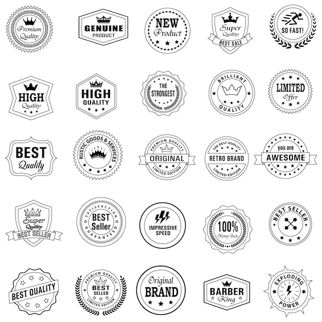 Etiquetas y etiquetas Elementos de diseño Etiquetas de insignia doradas y colección vintage retro de laurel