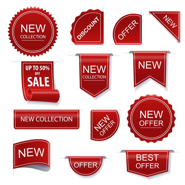 Etiquetas y etiquetas de venta rojas