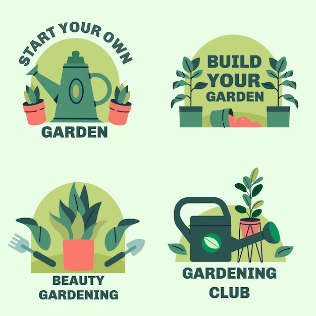 Vector etiquetas de hobby de jardinería dibujadas a mano