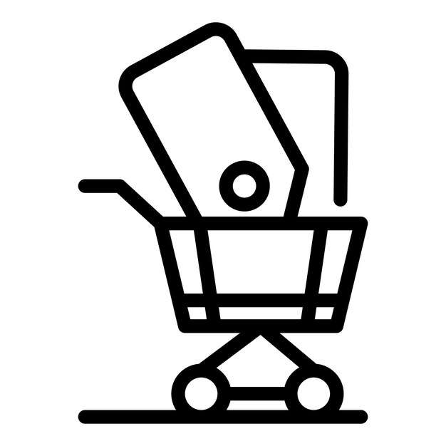 Etiquetas en el icono de la cesta Etiquetas de contorno en el icono de vector de la cesta para diseño web aislado sobre fondo blanco