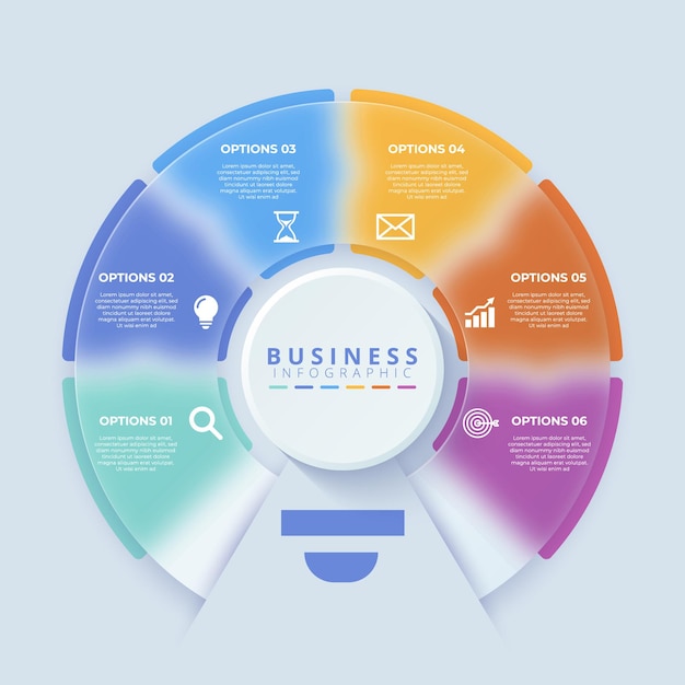 Etiquetas infográficas con iconos y 6 opciones o pasos