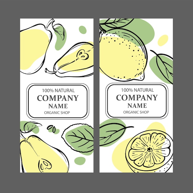 ETIQUETAS DE LIMÓN PERA Conjunto de ilustración vectorial de boceto vertical